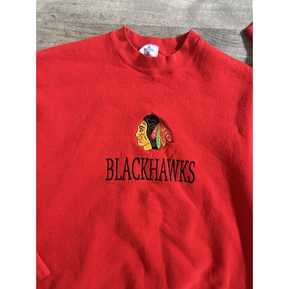 Vintage 90s Red Chicago Blackhawks Embroidered Sweatshirt‎ XL Pullover Red - Picture 2 of 4